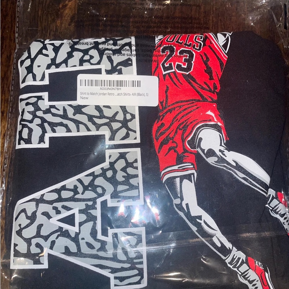 Black Graphic T-Shirt with Red and White Design